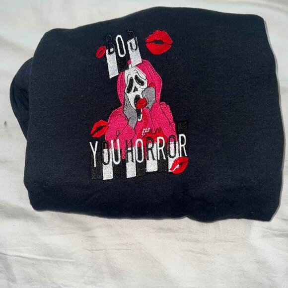 Self Embroidered Scream Boo You Horror black hoodie - Picture 2 of 5